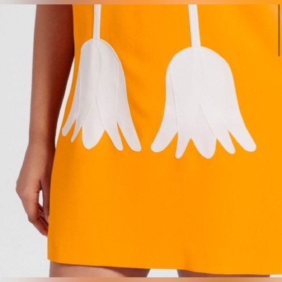 Victoria Beckham 3X Dress Yellow Sleeveless Shift Tulip Applique Retro Mod Style - Picture 4 of 9